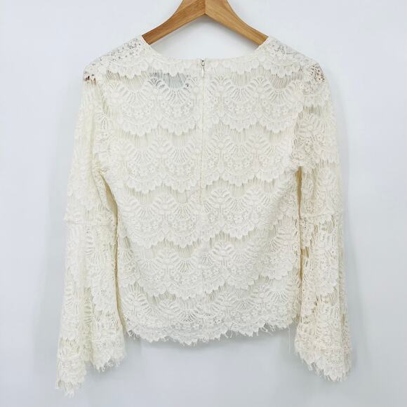 MinkPink White Boho Indie Bell Sleeve Lace Blouse Women's Small - Picture 2 of 4